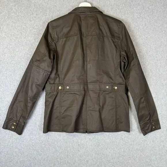 J Crew Womens Size Small Snap Front Utility Field Jacket Brown waxed Cotton - Picture 6 of 7